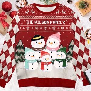 The Snowman Family In Christmas - Gift for Grandma, Grandpa, Family Member - Personalized Ugly Sweatshirt NA94