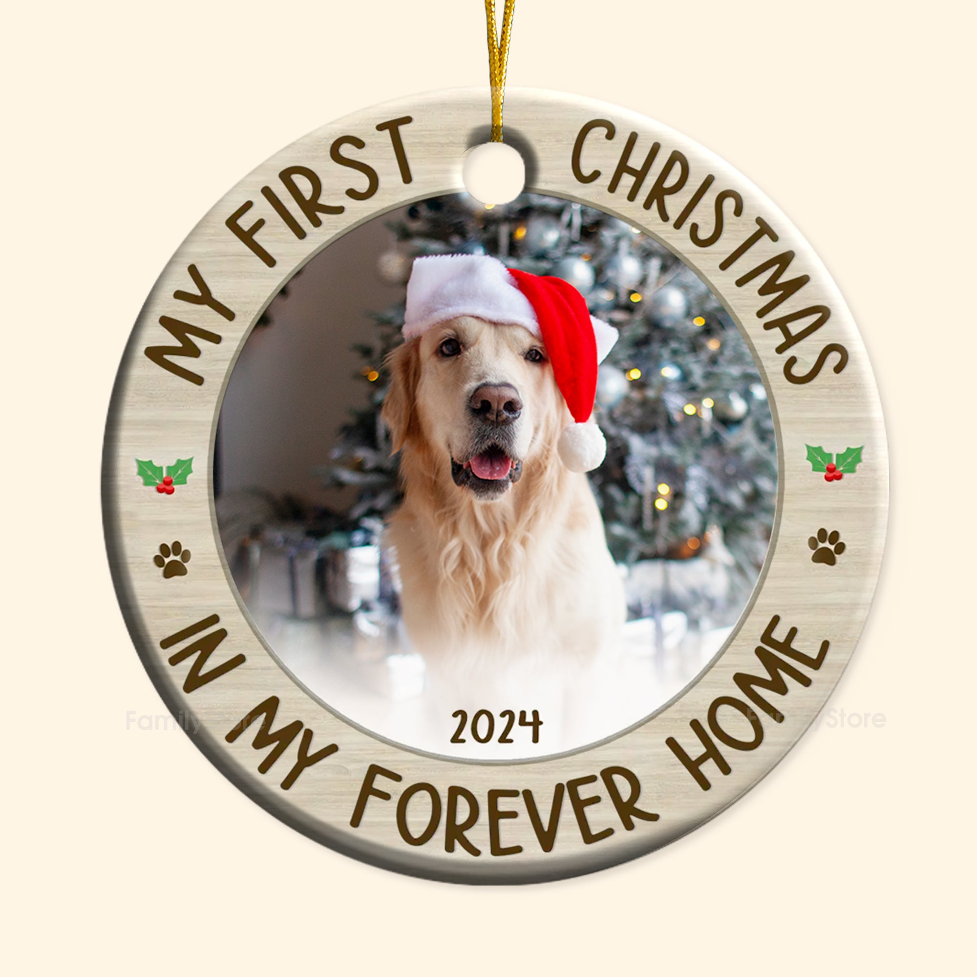 Custom Photo My First Christmas In Forever Home - Gift For Pet Lovers - Personalized Ceramic Ornament - NH96