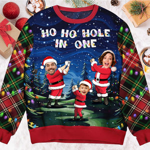 Custom Photo Santa Ho Ho Hole In One - Gift For Family - Personalized Ugly Sweatshirt NA94