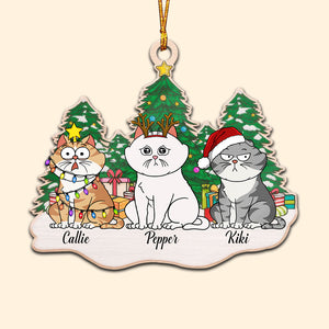 Sitting On Snow Christmas Tree - Gift For Cat Lover, Pet Lovers - Personalized Wood Ornament - CLP03 NH96