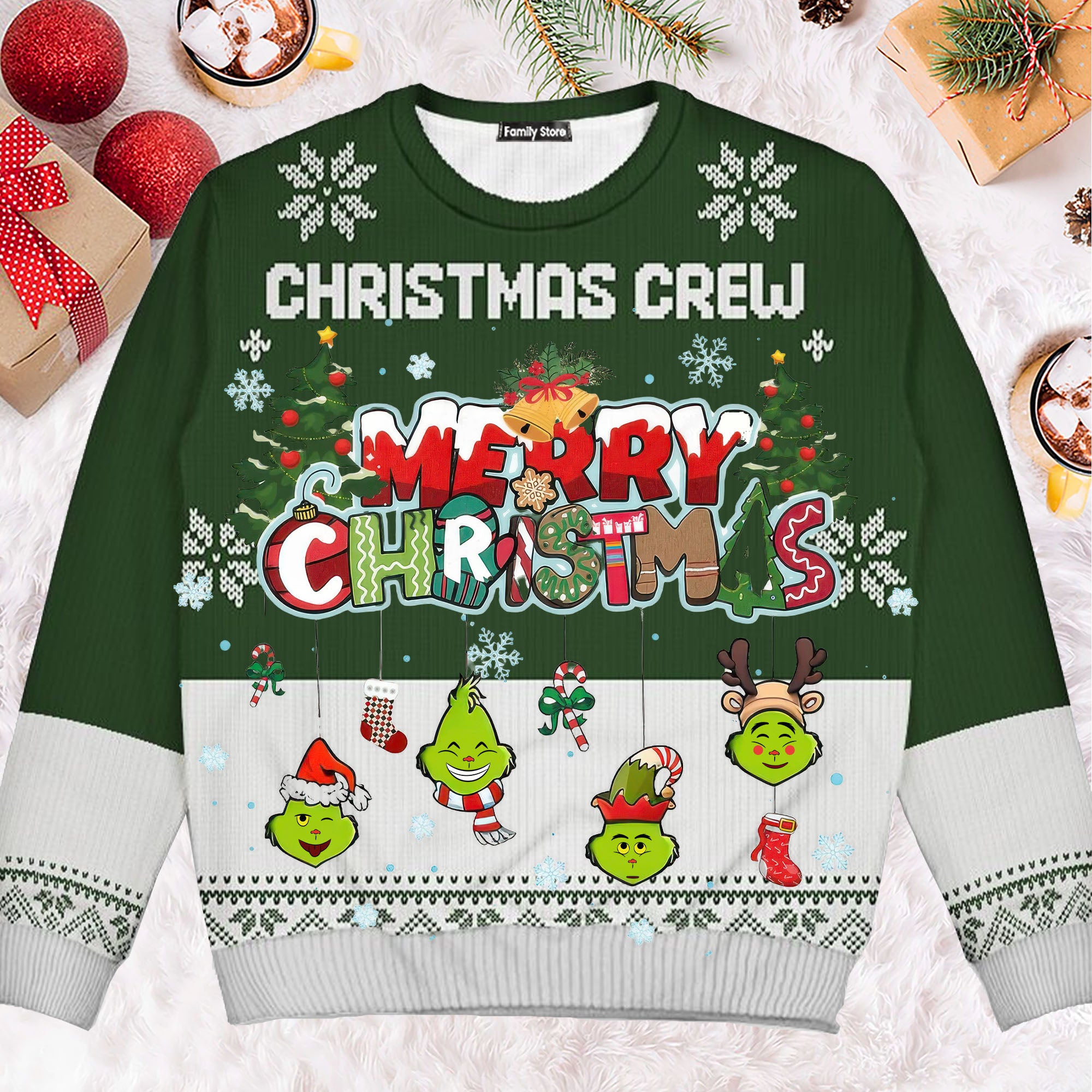 The Green Monster Emotions Merry Christmas - Gift For Family - Personalized Ugly Sweatshirt - CL42 NA94