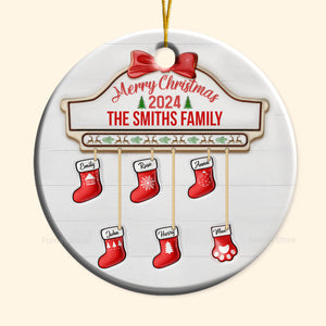 Family Red Sock Stocking Merry Christmas 2024 - Gift For Family - Personalized Ceramic Ornament - NA94