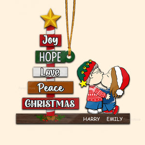 Peanuts Joy, Hope, Love, Peace Christmas - Gift For Couples - Personalized Wood Ornament - CL45