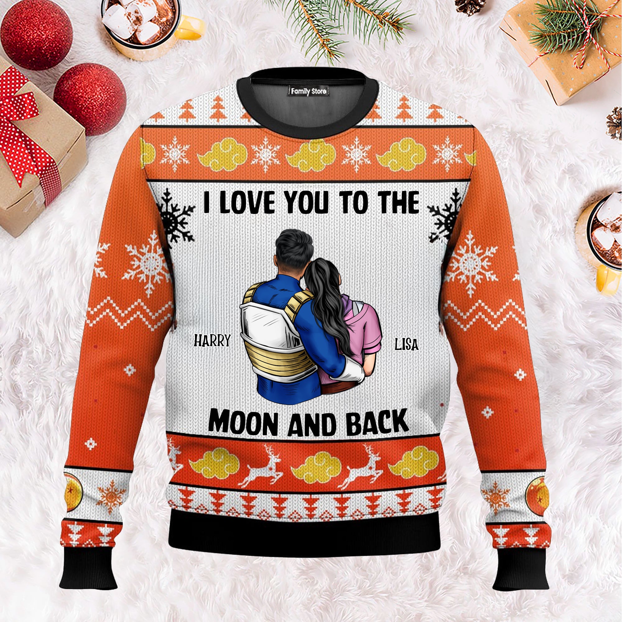 I Love You To The Moon And Back Dragon Ball - Gift For Couples - Personalized Ugly Sweater - CL18 NH96