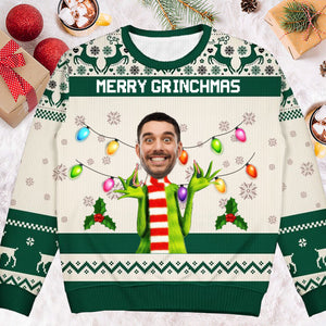 Custom Photo Merry Christmas Green Monster - Christmas Gift - Personalized Ugly Sweatshirt - NA94