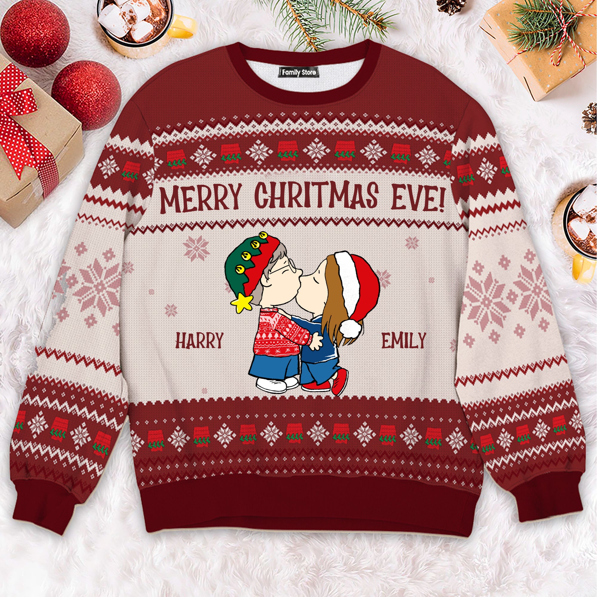 Peanuts Merry Christmas Eve - Personalized Ugly Sweatshirt - Gift For Couple, Husband Wife, Anniversary  CL45 NH96