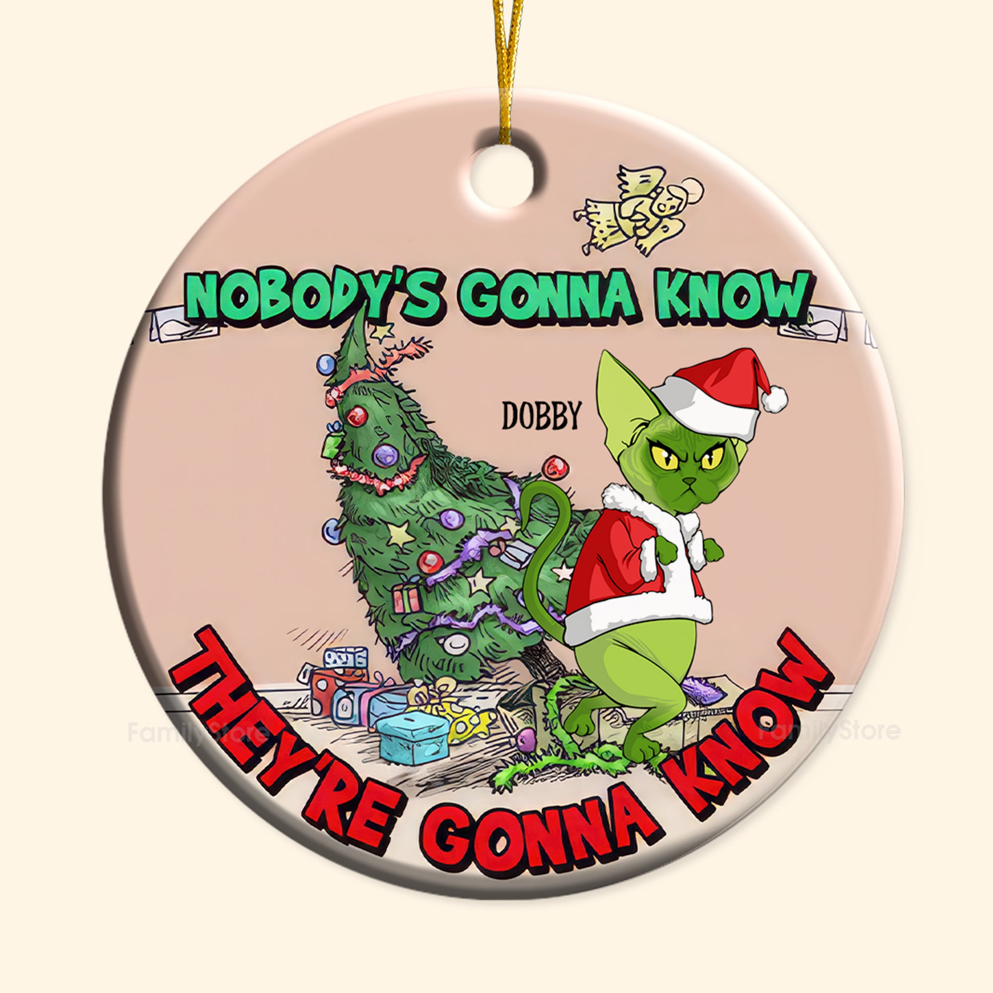 Nobody's Gonna Know They're Gonna Know Grinch Cats- Gift For Cat Lover, Pet Lovers - Personalized Ceramic Ornament - CL16 NH96