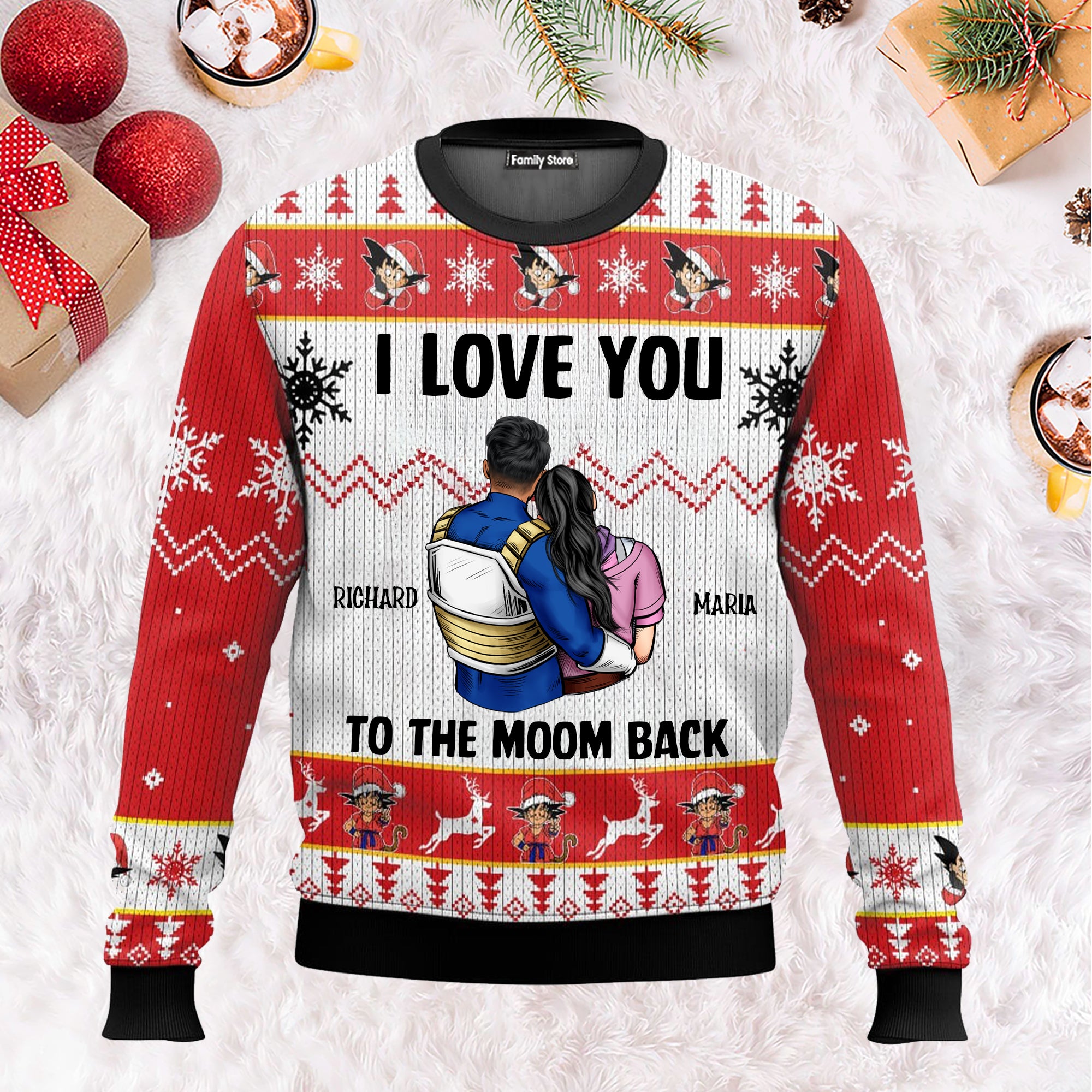 I Love You To The Moom And Back Dragon Ball - Gift For Couples - Personalized Ugly Sweater - CL18 NH96