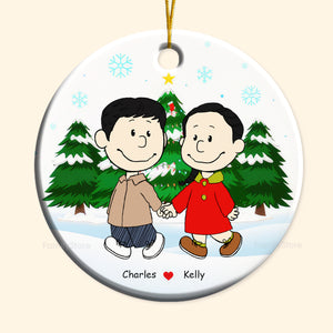 Couple Peanuts Hand in Hand Christmas - Personalized Ceramic Ornament - Gift For Couple, Husband Wife, Anniversary, Engagement, Wedding, Marriage Gift - CL43 NH96