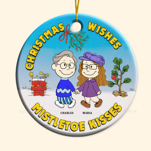 Christmas Wishes Mistletoe Kisses Peanuts - Personalized Ceramic Ornament - Gift For Couple, Husband Wife, Anniversary, Engagement, Wedding, Marriage Gift CL43 NH96