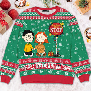 Peanuts Dear Santa, Please Stop Here - Personalized Ugly Sweatshirt - Gift For Couple, Husband Wife, Anniversary CL43 NH96