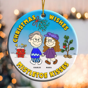 Christmas Wishes Mistletoe Kisses Peanuts - Personalized Ceramic Ornament - Gift For Couple, Husband Wife, Anniversary, Engagement, Wedding, Marriage Gift CL43 NH96