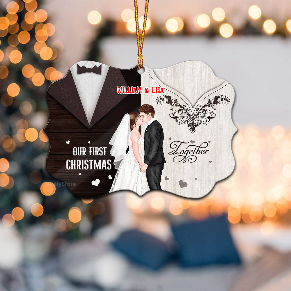 Our First Christmas - Gift for Couples, Wedding - Personalized Wood Ornament - CL30 NH96