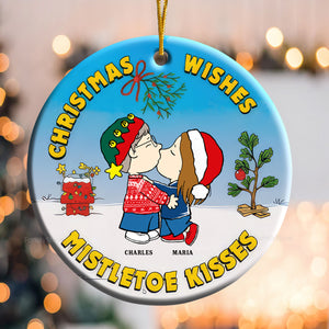 Christmas Wishes Mistletoe Kisses Peanuts - Personalized Ceramic Ornament - Gift For Couple, Husband Wife, Anniversary, Engagement, Wedding, Marriage Gift - CL45 NH96