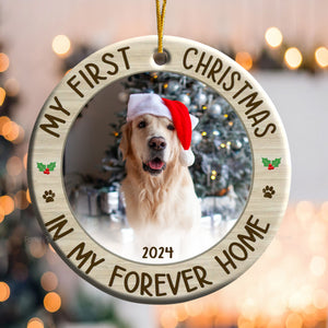 Custom Photo My First Christmas In Forever Home - Gift For Pet Lovers - Personalized Ceramic Ornament - NH96