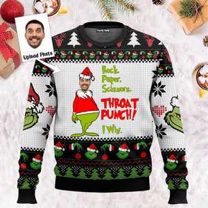 Rock Scissors Paper A Quick Game With Green Monster - Personalized Ugly Sweater NA94