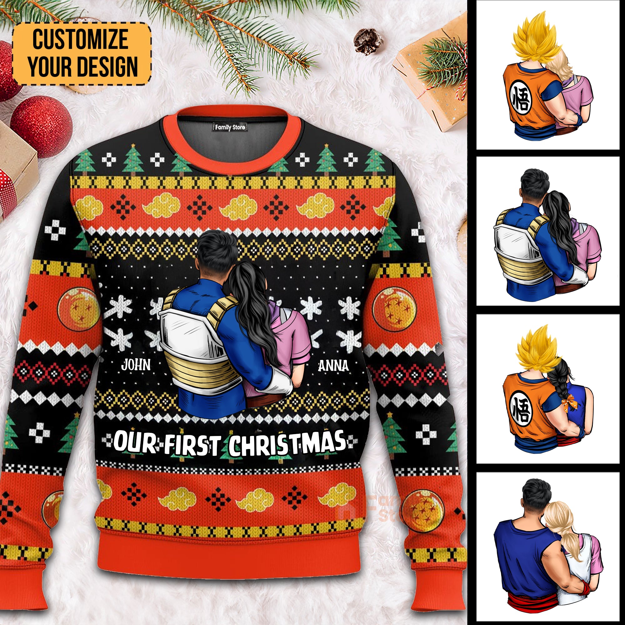 Love You Over 9000 Dragon Ball - Gift For Couples - Personalized Ugly Sweater - CL18 NH96