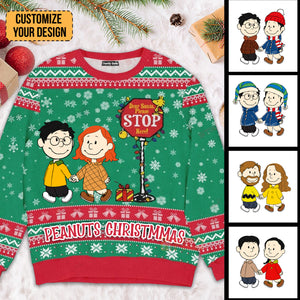 Peanuts Dear Santa, Please Stop Here - Personalized Ugly Sweatshirt - Gift For Couple, Husband Wife, Anniversary CL43 NH96