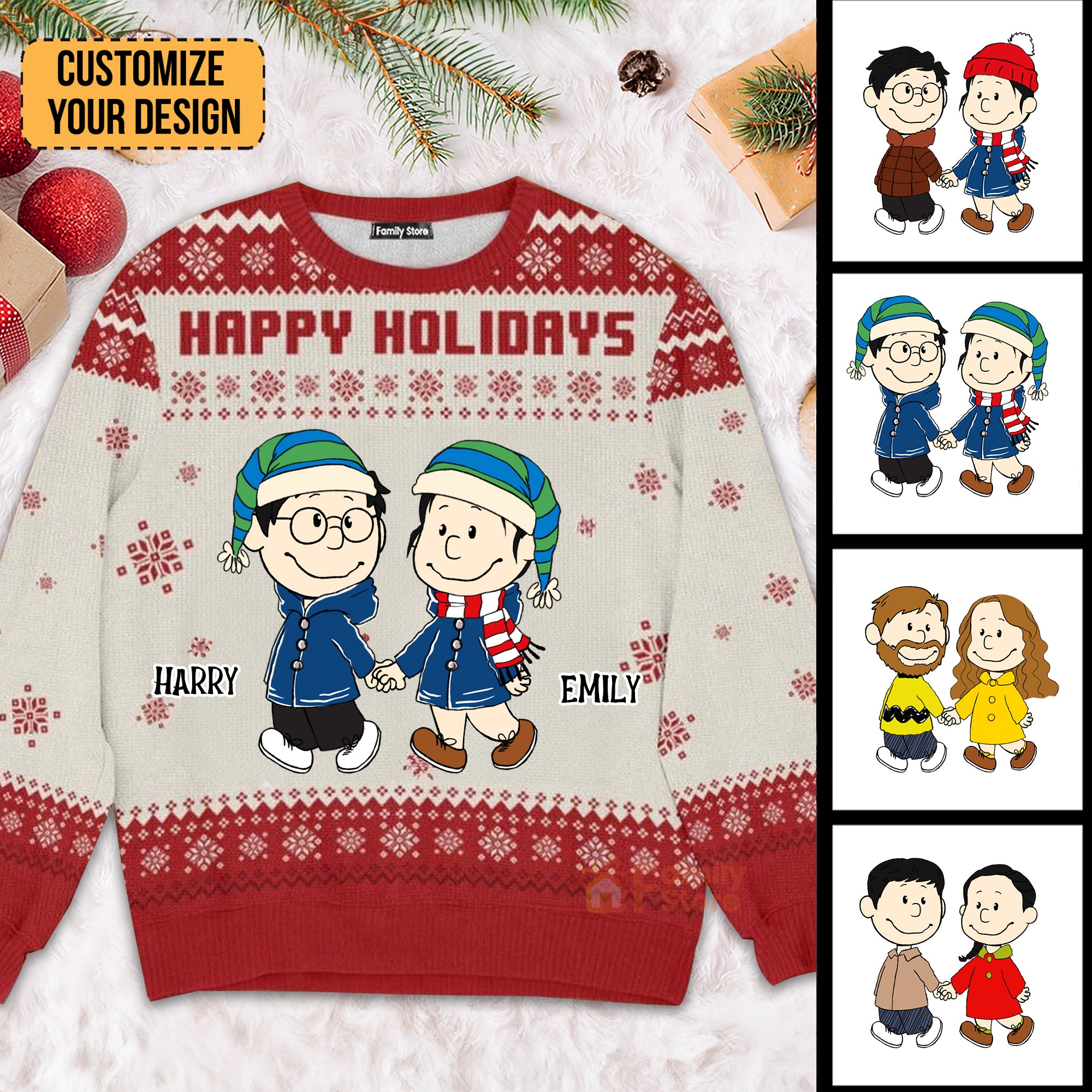 Peanuts Happy Holidays - Personalized Ugly Sweatshirt - Gift For Couple, Husband Wife, Anniversary, Engagement CL43 NH96