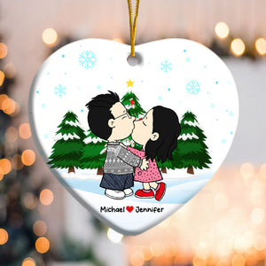 Peanuts Christmas Couple  - Personalized Ceramic Ornament - Gift For Couple, Husband Wife, Anniversary, Engagement, Wedding, Marriage Gift - CL45 NH96