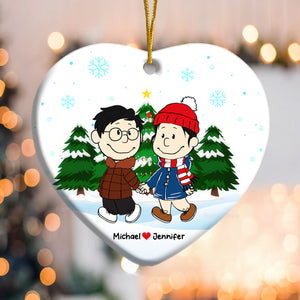 Peanuts Christmas Couple  - Personalized Ceramic Ornament - Gift For Couple, Husband Wife, Anniversary, Engagement, Wedding, Marriage Gift - CL43 NH96