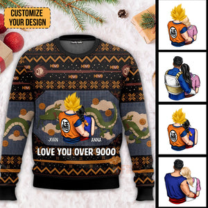 Love You Over 9000 Dragon Ball - Gift For Couples - Personalized Ugly Sweater - CL18 NH96