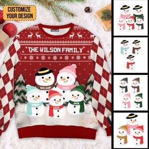 The Snowman Family In Christmas - Gift for Grandma, Grandpa, Family Member - Personalized Ugly Sweatshirt NA94