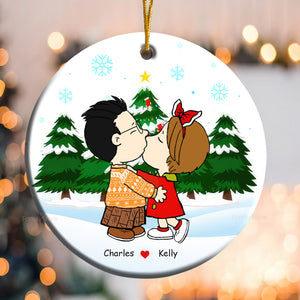 Couple Peanuts Hand in Hand Christmas - Personalized Ceramic Ornament - Gift For Couple, Husband Wife, Anniversary, Engagement, Wedding, Marriage Gift - CL45 NH96