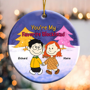 You're My Favorite Blockhead Peanuts - Personalized Ceramic Ornament - Gift For Couple, Husband Wife, Anniversary, Engagement, Wedding, Marriage Gift - CL43 NH96