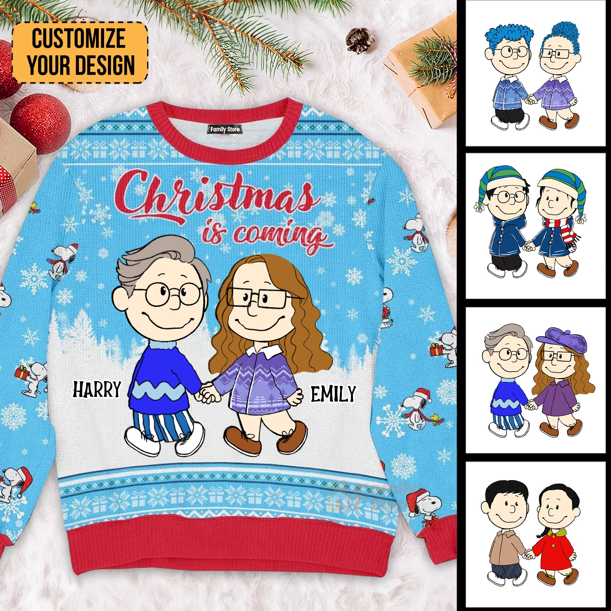 Peanuts Christmas Is Coming - Personalized Ugly Sweatshirt - Gift For Couple, Husband Wife, Anniversary CL43 NH96