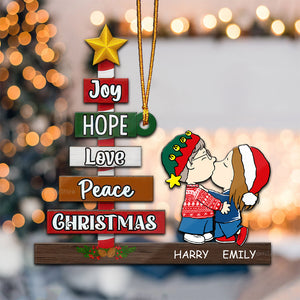 Peanuts Joy, Hope, Love, Peace Christmas - Gift For Couples - Personalized Wood Ornament - CL45