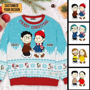 Peanuts Merry Christmas, Happy Holidays - Personalized Ugly Sweatshirt - Gift For Couple, Husband Wife, Anniversary CL43 NH96