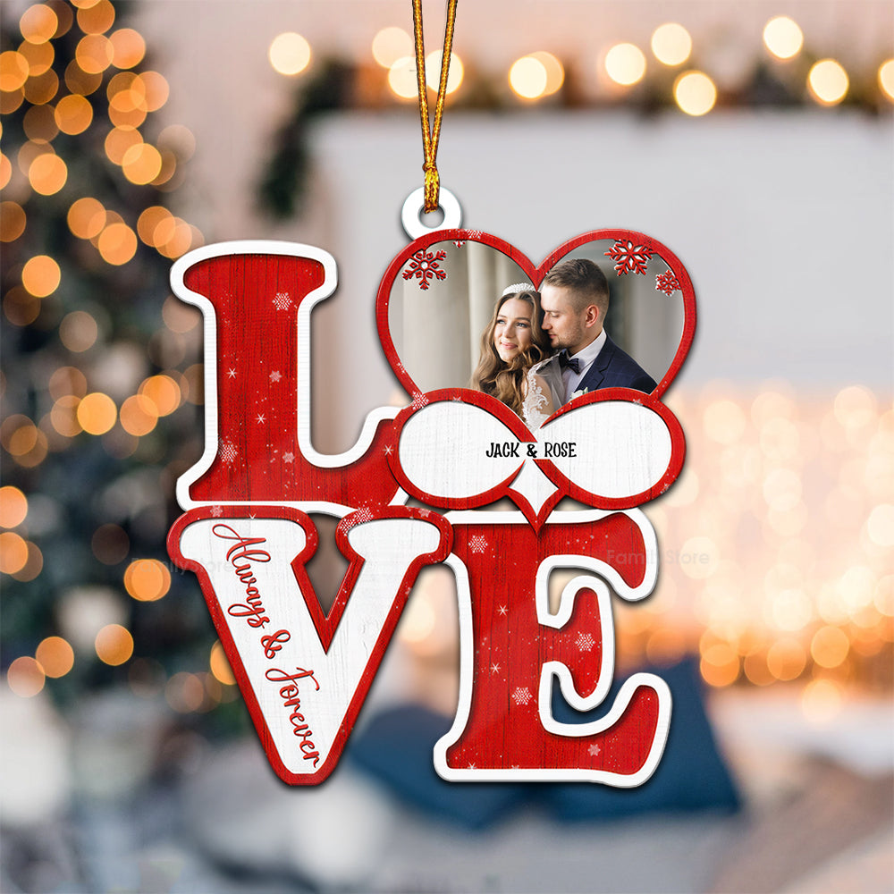 Custom Photo Love Forever - Gift for Couples - Personalized Wood Ornament NH96