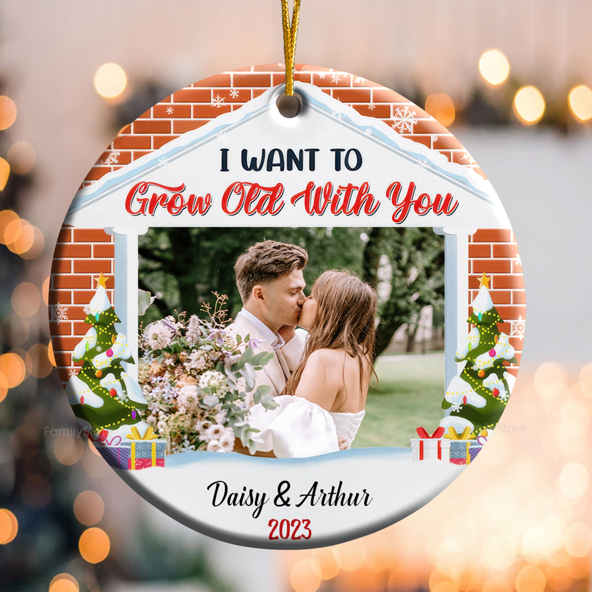 Custom Photo I Want To Grow Old With You - Gift for Couples - Personalized Ceramic Ornament - CRAWL NH96