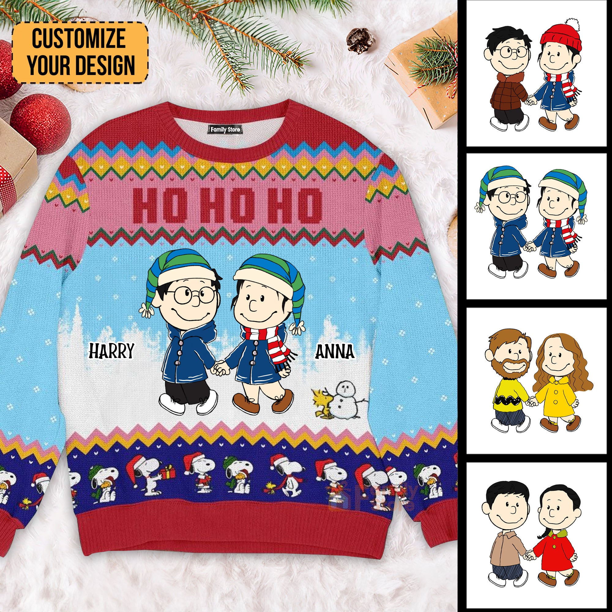 Peanuts Merry Christmas Peanut  - Personalized Ugly Sweatshirt - Gift For Couple, Husband Wife, Anniversary CL43 NH96