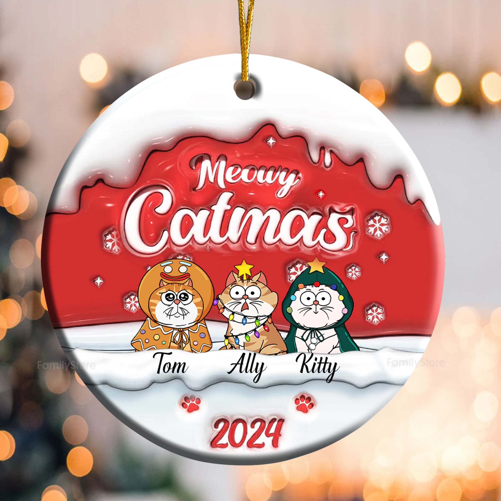 Happy Pawlidays Meowy Catmas - Gift For Cat Lover, Pet Lovers - Personalized Ceramic Ornament - CLP03 NH96