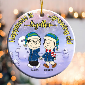 Happiness Is Growing Old Together - Personalized Ceramic Ornament - Gift For Couple, Husband Wife, Anniversary, Engagement, Wedding, Marriage Gift - CL43 NH96