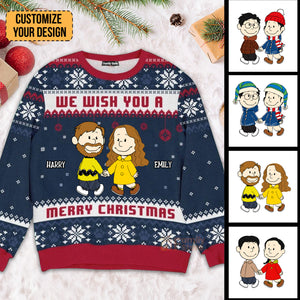 Peanuts We Wish You A Merry Christmas - Personalized Ugly Sweatshirt - Gift For Couple, Husband Wife, Anniversary CL43 NH96