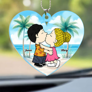 Peanuts Couple On Beach - Personalized Car Ornament - Gift For Couple, Husband Wife, Anniversary, Engagement, Wedding, Marriage Gift - GR9 NH96