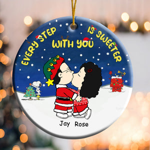 Peanuts Every Step Is Sweeter With You - Personalized Ceramic Ornament - Gift For Couple, Husband Wife, Anniversary, Engagement, Wedding, Marriage Gift - CL45 NH96