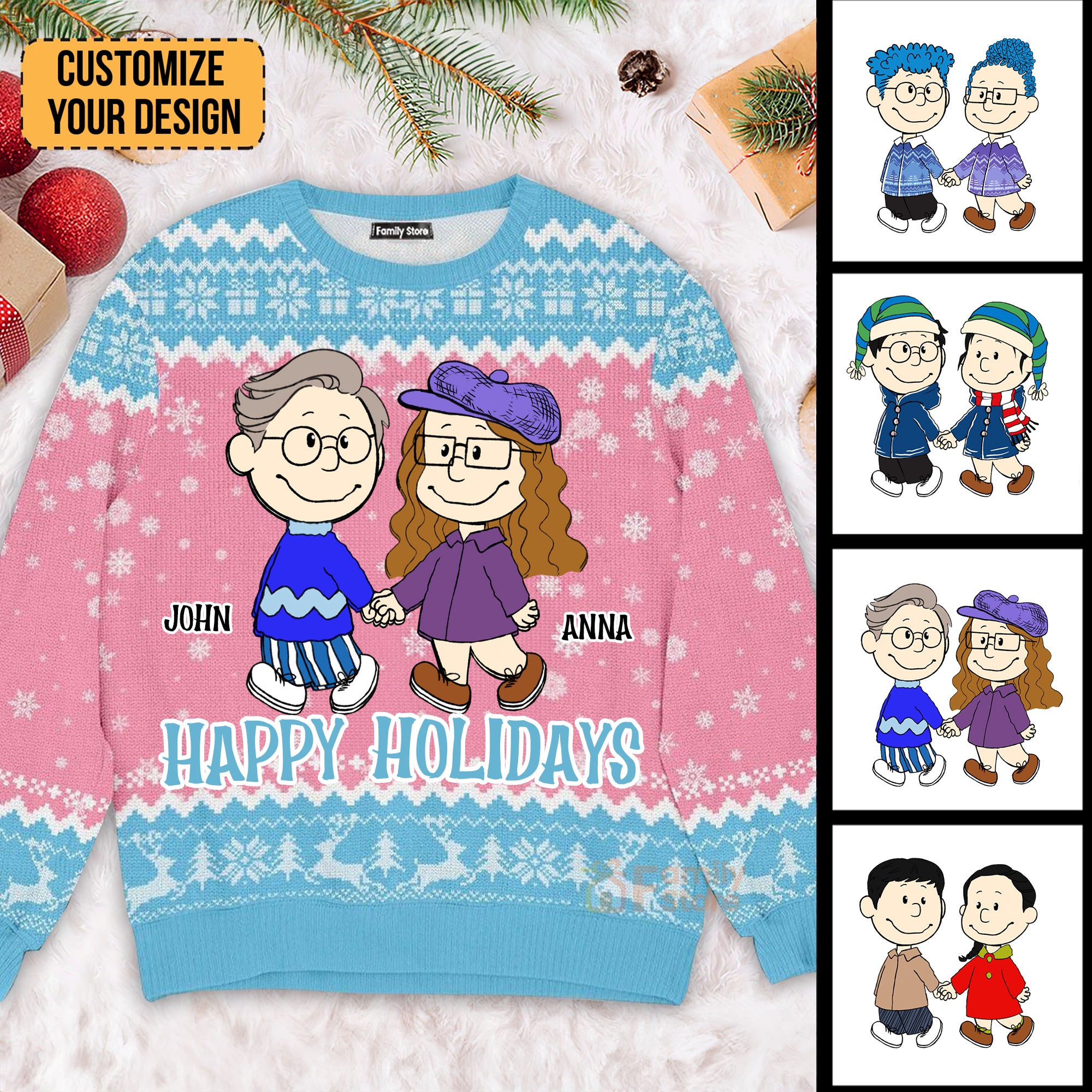 Peanuts Happy Holidays - Gift For Couples - Personalized Ugly Sweatshirt - CL43 NH96