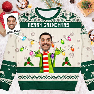 Custom Photo Merry Christmas Green Monster - Christmas Gift - Personalized Ugly Sweatshirt - NA94