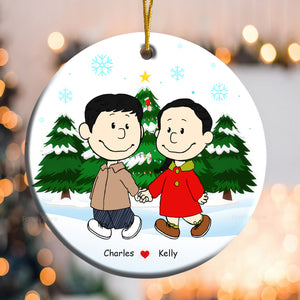 Couple Peanuts Hand in Hand Christmas - Personalized Ceramic Ornament - Gift For Couple, Husband Wife, Anniversary, Engagement, Wedding, Marriage Gift - CL43 NH96