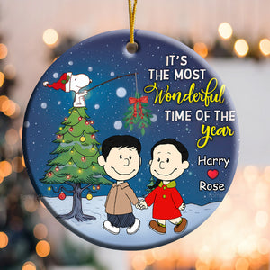 Peanuts Under The Mistletoe - Gift For Couples - Personalized Ceramic Ornament - CL43 NH96