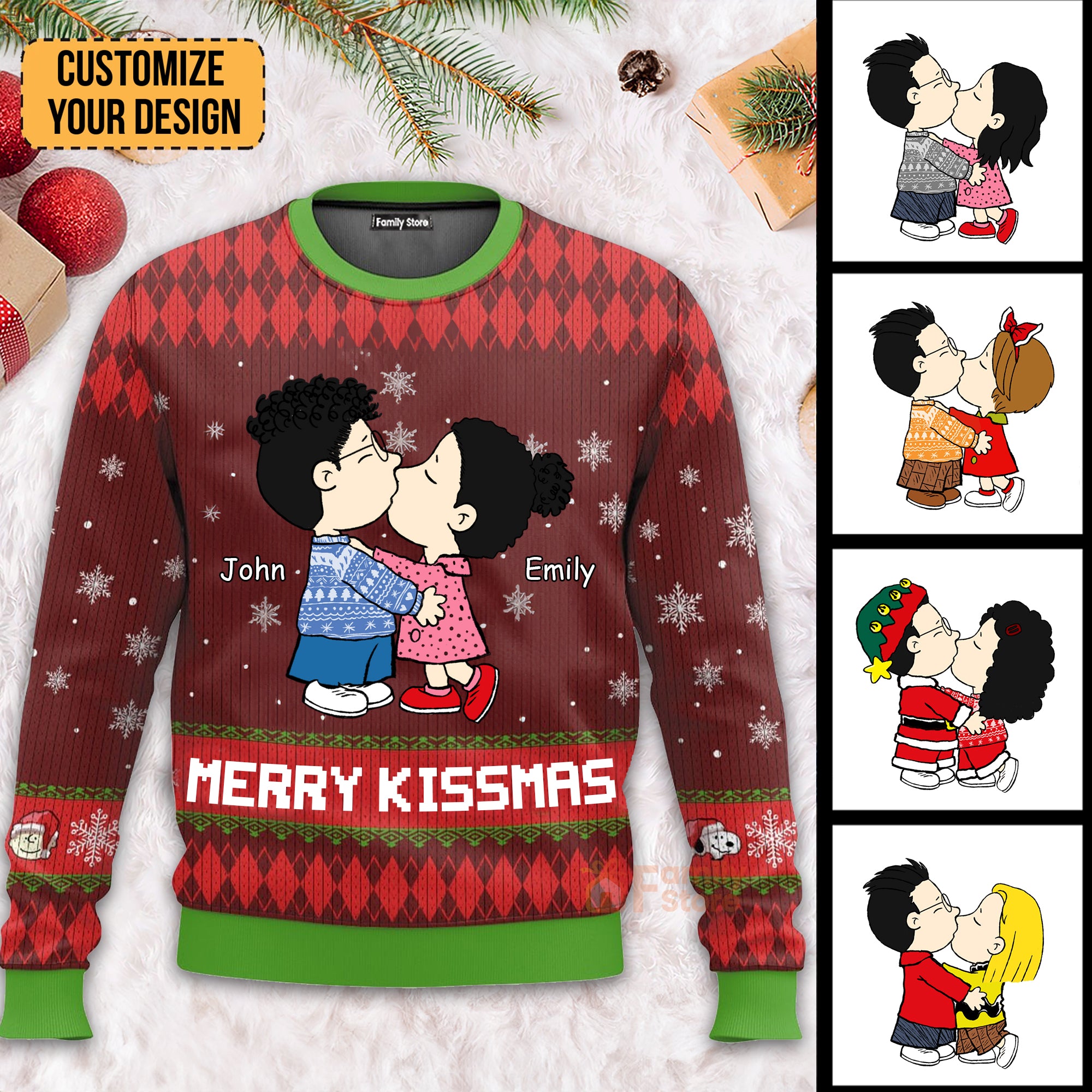 Lovely Merry Kissmas Peanuts - Personalized Ugly Sweatshirt - Gift For Couple, Husband Wife, Anniversary CL45