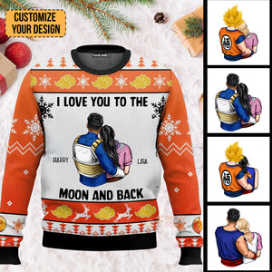 I Love You To The Moon And Back Dragon Ball - Gift For Couples - Personalized Ugly Sweater - CL18 NH96