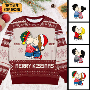 Merry Kissmas Peanuts - Personalized Ugly Sweatshirt - Gift For Couple, Husband Wife, AnniversaryCL45 NH96