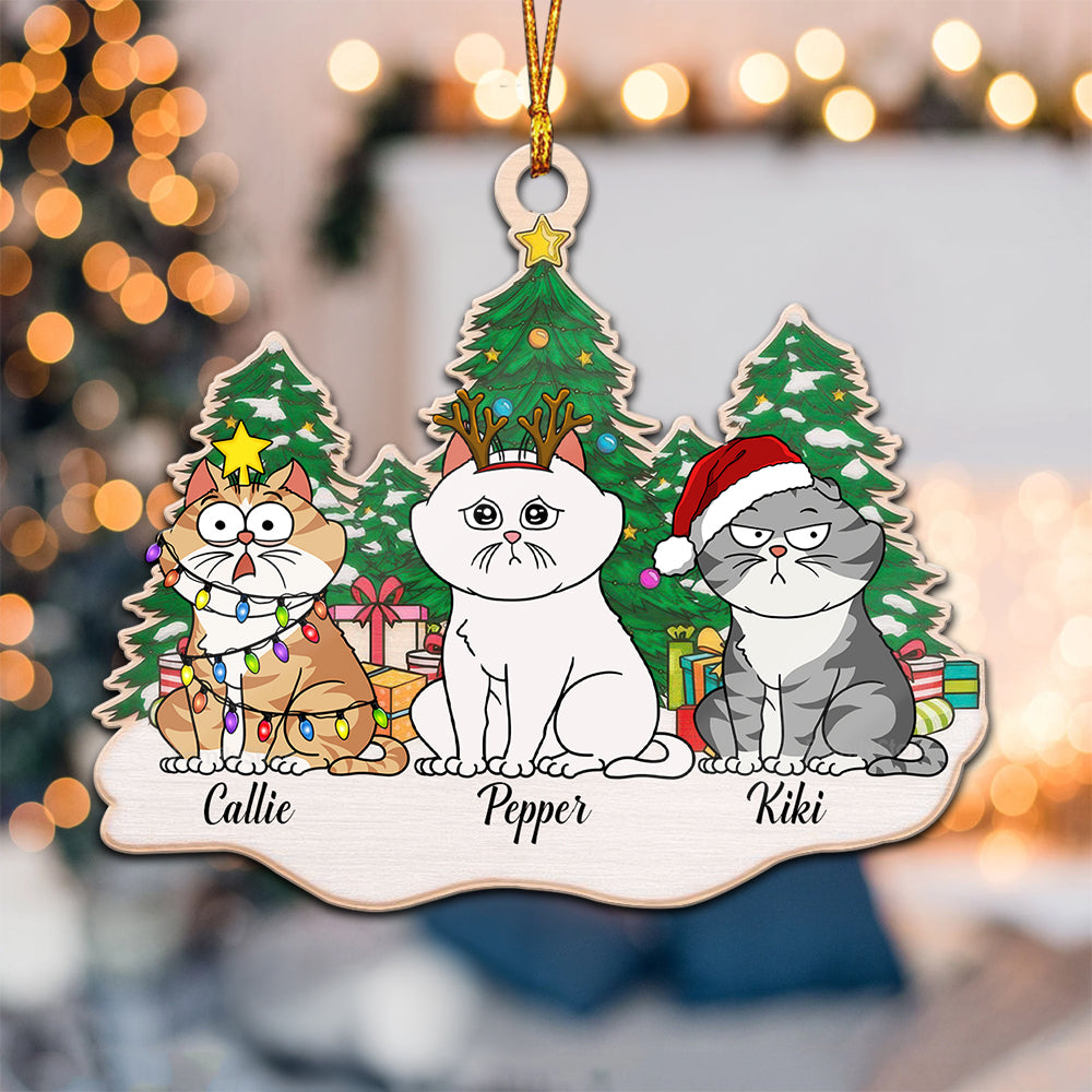 Sitting On Snow Christmas Tree - Gift For Cat Lover, Pet Lovers - Personalized Wood Ornament - CLP03 NH96