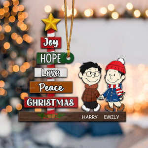 Peanuts Joy, Hope, Love, Peace Christmas - Personalized Wood Ornament - Gift For Couple, Husband Wife, Anniversary, Engagement, Wedding, Marriage Gift - CL43 NH96