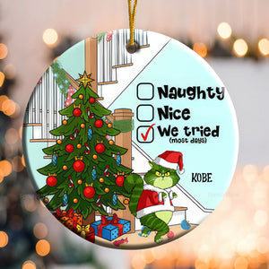 Naughty Nice I Tried (Most Days) Grinch Cats- Gift For Cat Lover, Pet Lovers - Personalized Ceramic Ornament - CL16 NH96